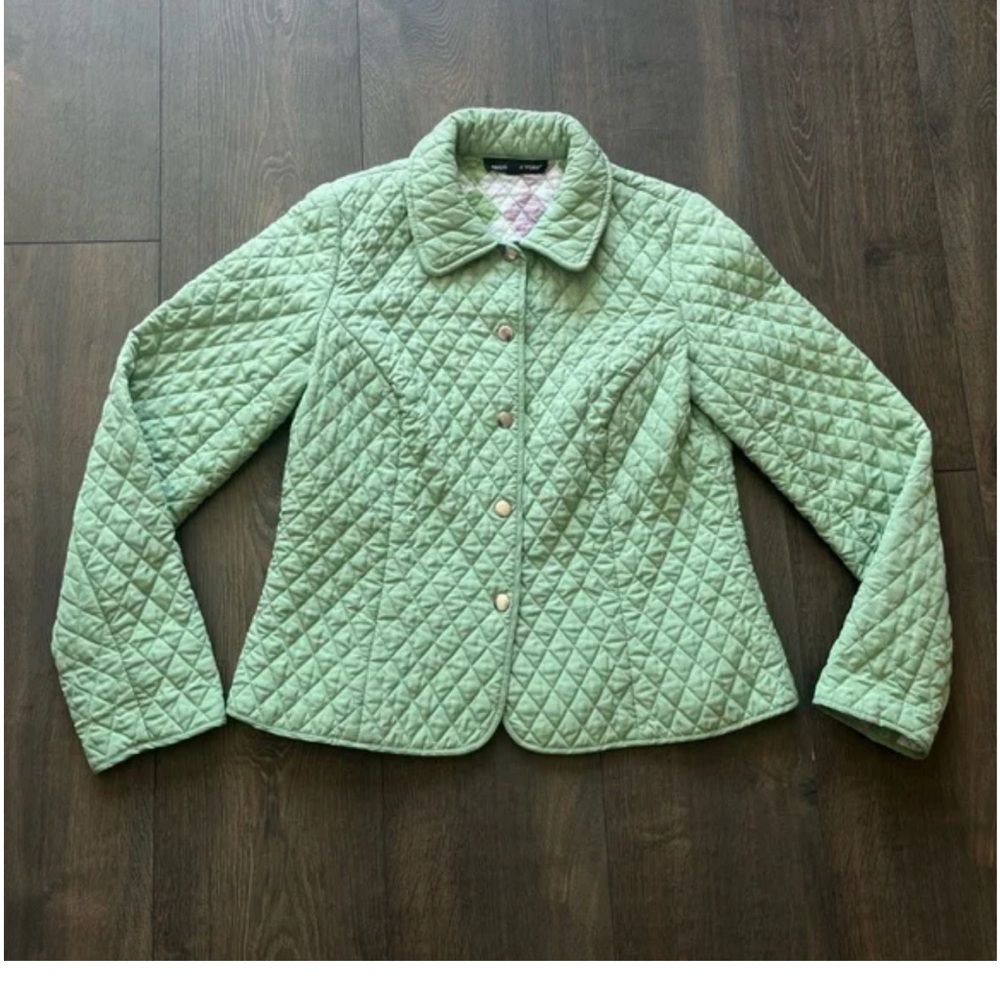 Briggs New York Green Puffer Jacket with Quilted Design